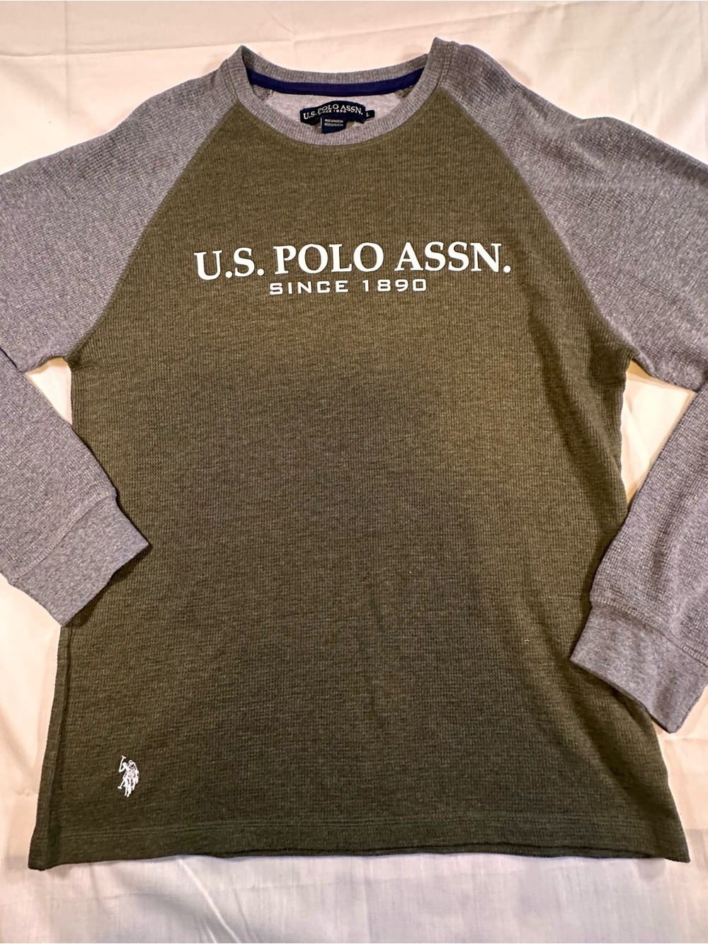 U.S. Polo Assn. Olive Green Body with Gray Raglan Sleeves Long-Sleeve Shirt